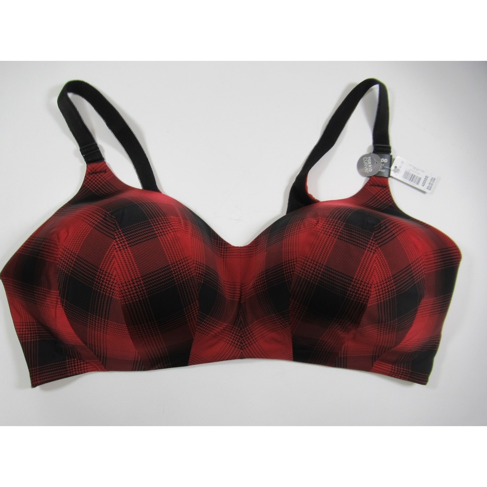 NEW Torrid 360 Back Smoothing Bra 40DDD Red Plaid Wireless Lightly Lined